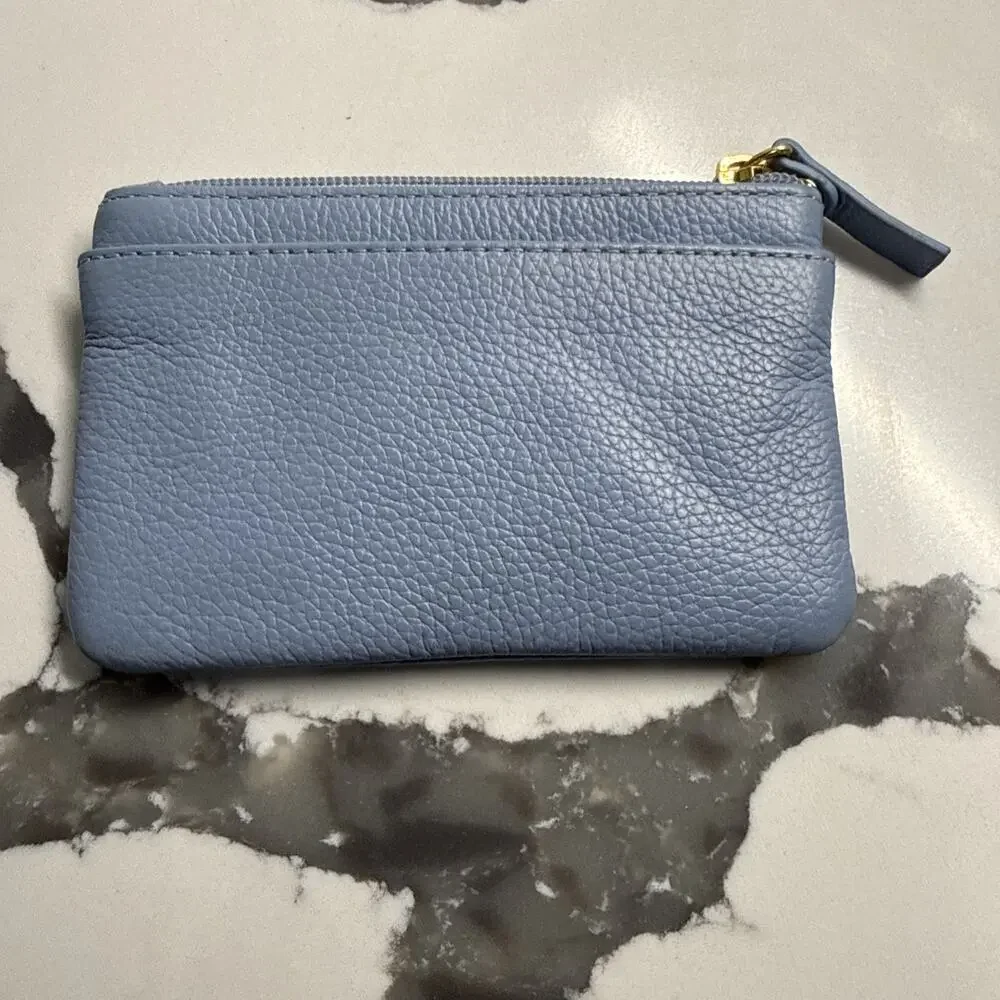 Lodis Women's Blue Leather Coin Change Purse Zipper Closure Wallet